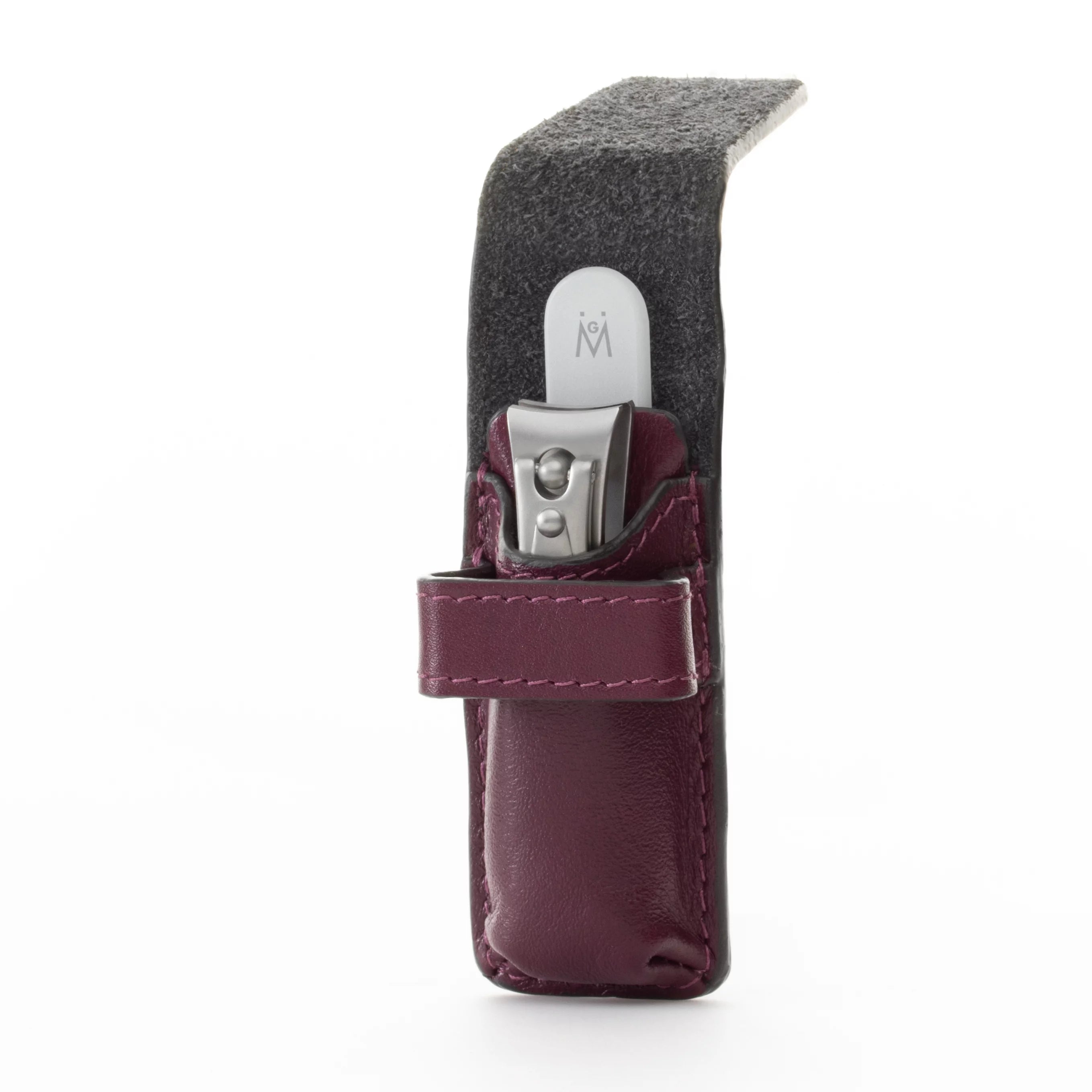 Nail Clipper and Glass Nail File Set in Purple Leather Case E475935