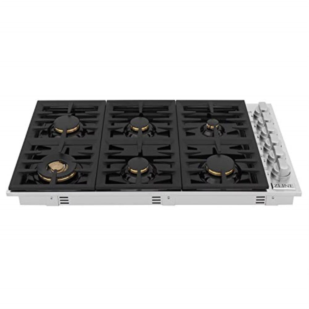 36 in. Drop-In Gas Cooktop with 6 Burners, Black Porcelain Top U7643