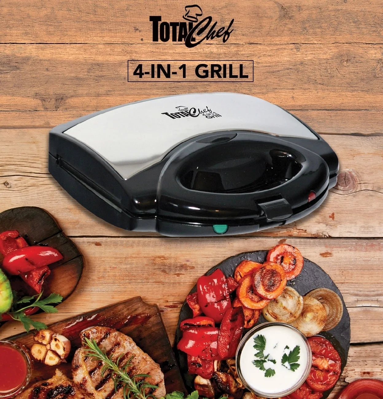 4-in-1 Waffle Maker, Indoor Grill, Sandwich Maker, Panini Press, Electric Griddle, Removable Non-Stick Plates H92613