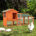 61" Wooden Chicken Coop Hen House Rabbit Wood Hutch Poultry Cage Habitat Outdoor Indoor Bunny Hutch Rabbit Cage on Wheels Guinea Pig PET House for Small to Medium Animals Waterproof No Leak Tray