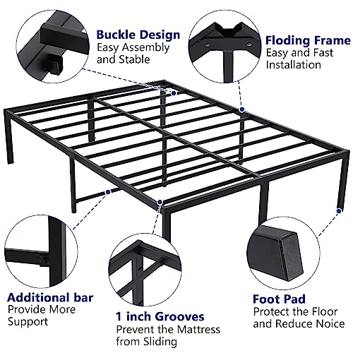 California King Bed Frame 18 Inch Tall with Storage, Heavy Duty Steel Slats, No Box Spring Needed, Black D511621