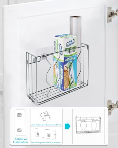 Wall Mount Kitchen Wrap Organizer Rack, Cabinet Storage Basket, Aluminum Foil Rack Y7228
