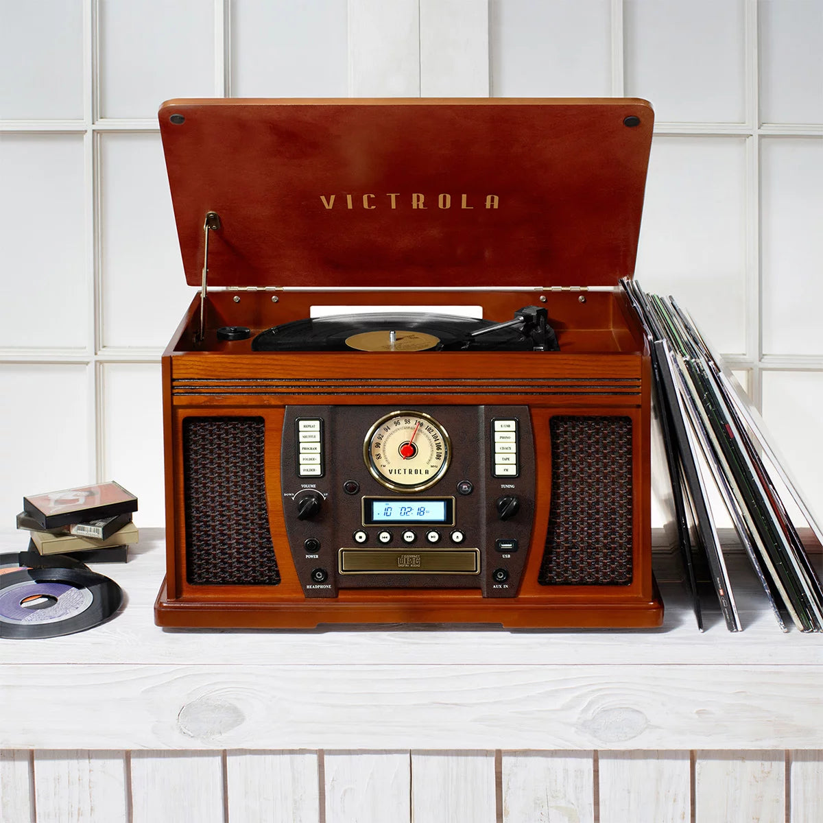 8-in-1 Bluetooth Turntable with Built-in Stereo Speakers J644047