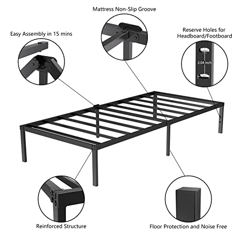 Twin Metal Platform Bed Frame with Under-Bed Storage, 14 Inches, No Box Spring Needed A15604