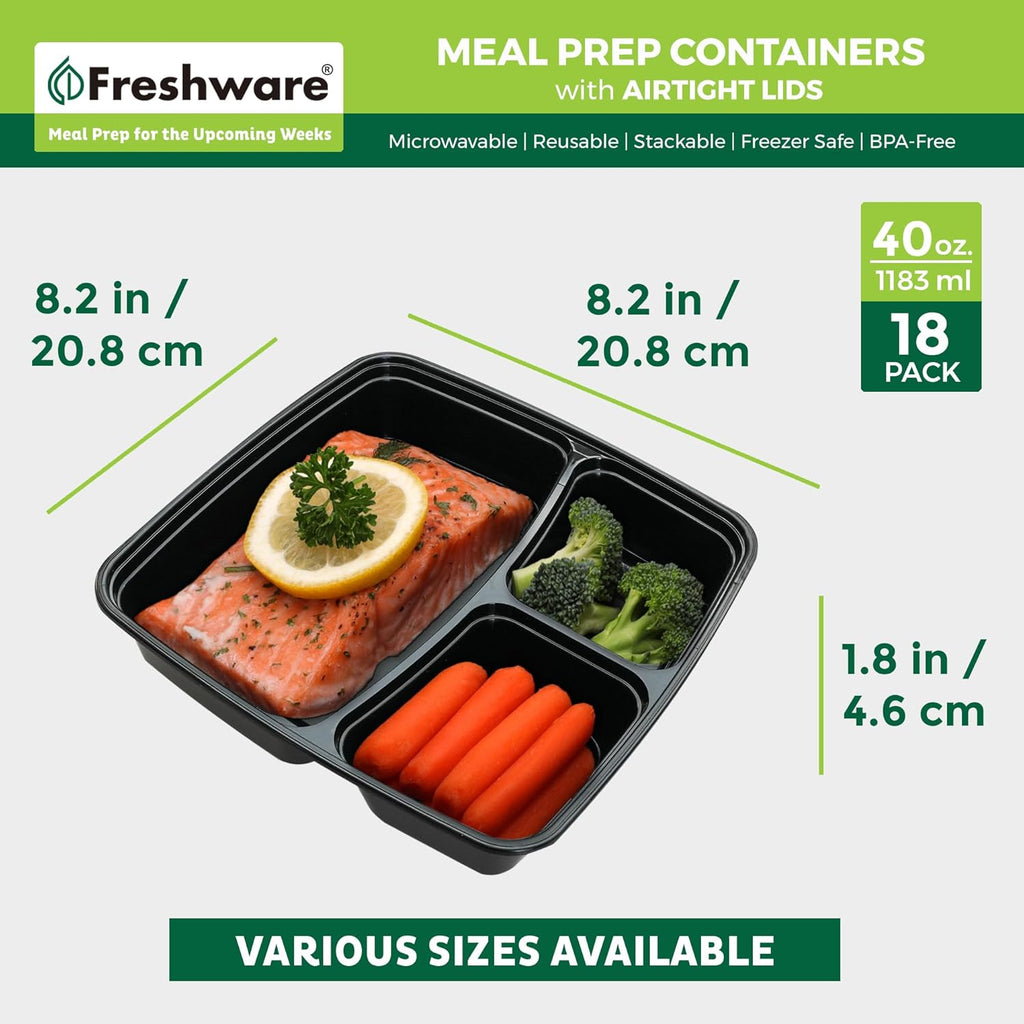 Meal Prep Containers 3 Compartment with Lids, BPA Free, Stackable P534166