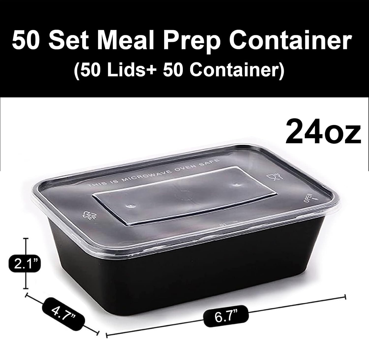Meal Prep Containers with Lids 50-Pack, Reusable Plastic Food Storage, Microwave & Dishwasher Safe W546596