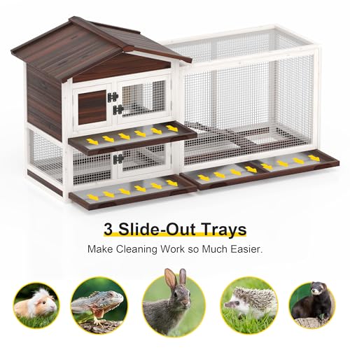 2 Story Wooden Rabbit Hutch with Removable Trays and Large Run Cage K35139