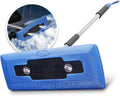 Snow Joe 4-in-1 Telescoping Snow Broom + Ice Scraper, LED Lights, 18" x 7" Foam Head - Blue