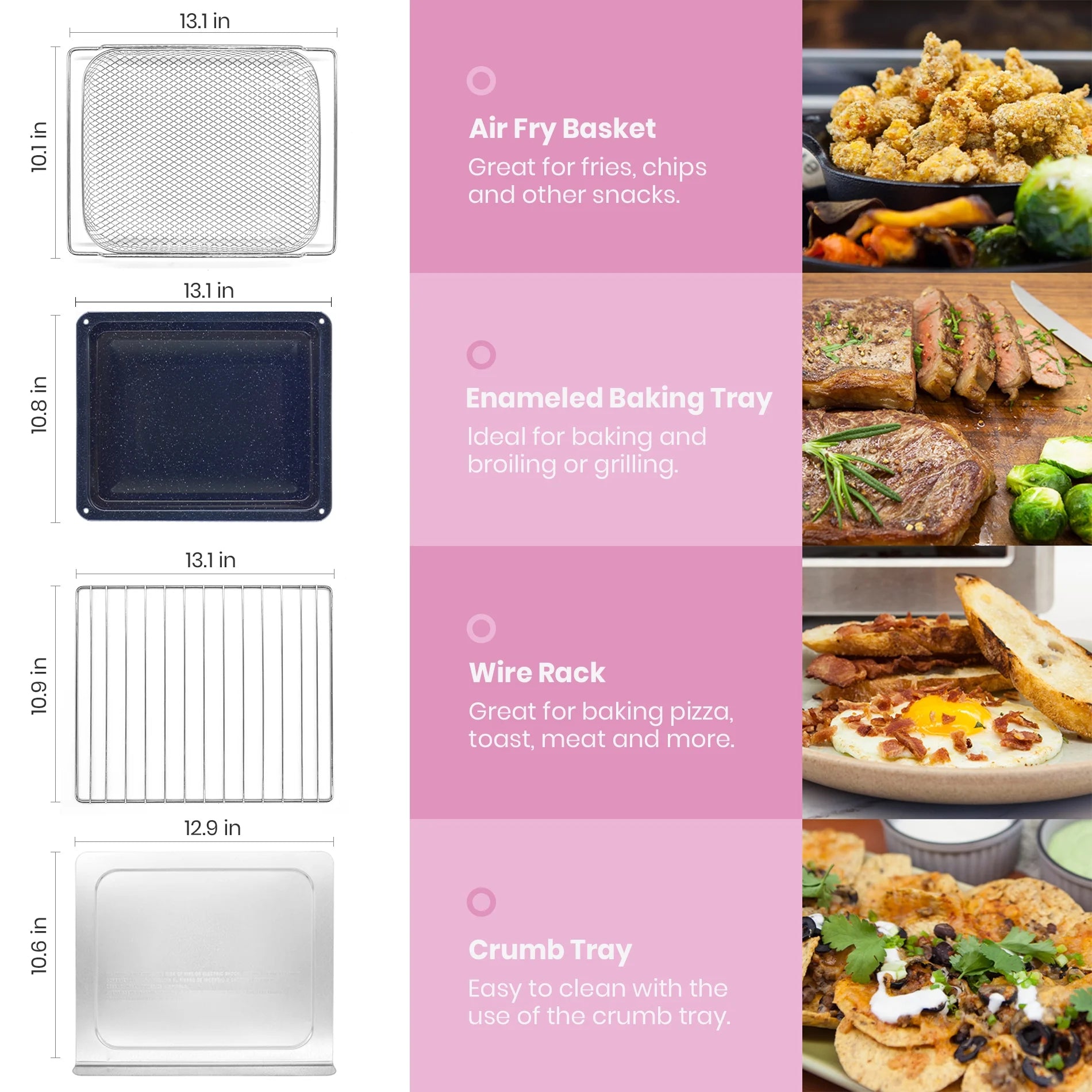 Retro Infrared Air Fryer Toaster Oven, Extra Large Countertop Convection Oven 10-in-1, 6-Slice Toast, Enamel Baking Pan, Pink P708509