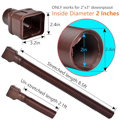 Gutter Downspout Extension Pipe, 2" ID, Flexible, 8.5ft, Brown, 2-Pack K882