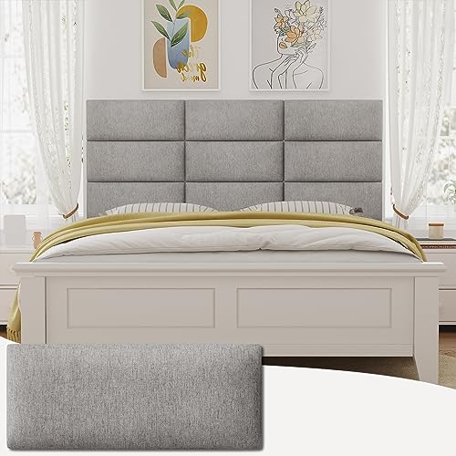 Upholstered Wall Mounted Headboard, 3D Soundproof Wall Panels Peel and Stick Floating Headboard Full Size Bed, Boho Dorm Tufted Bed Headboard in Gray (6 Panels, 10" x 24")