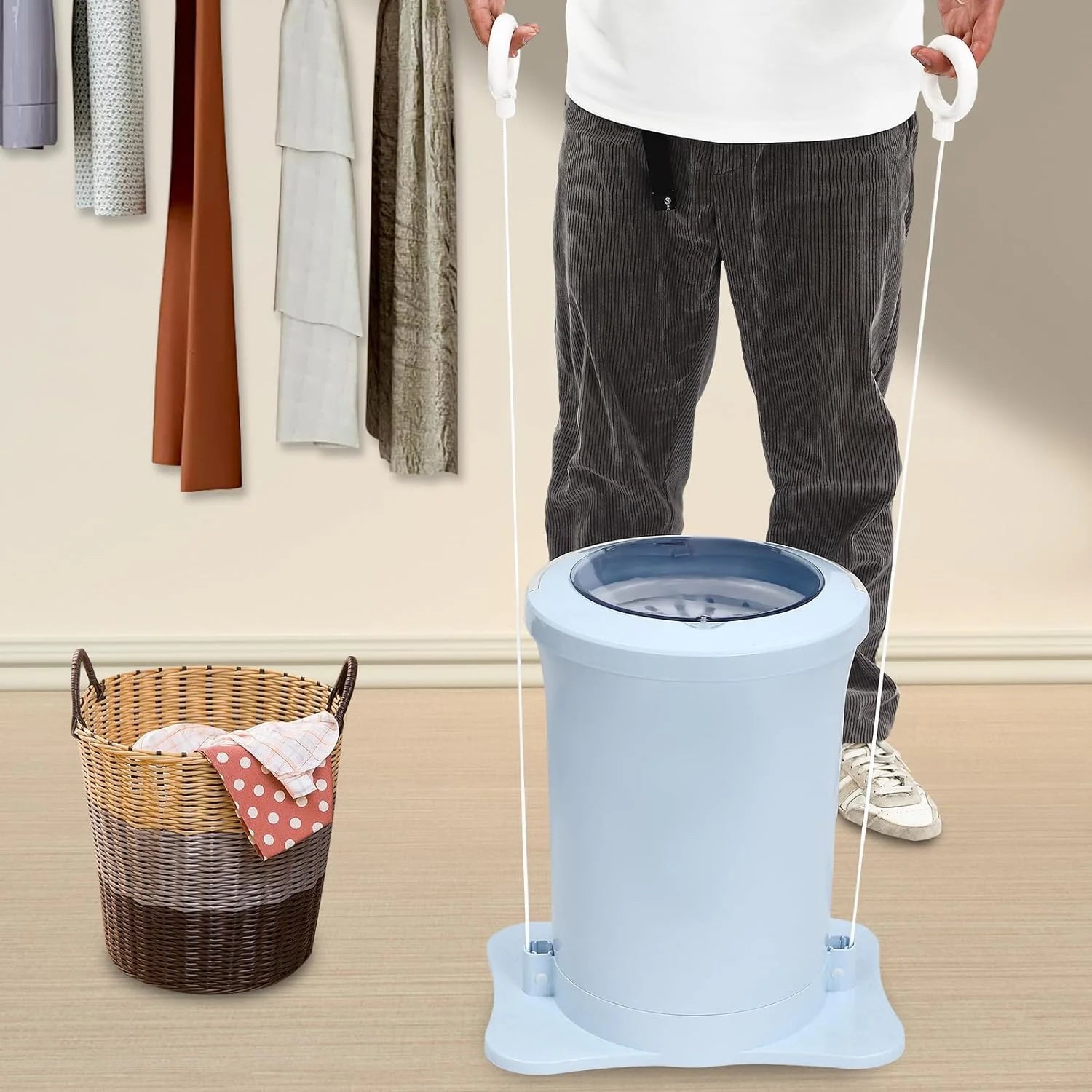 Manual Clothes Dryer, 12L Spin Dryer Foot Powered with Drain Hose, Compact for Apartments, Dorms, Travel P931057