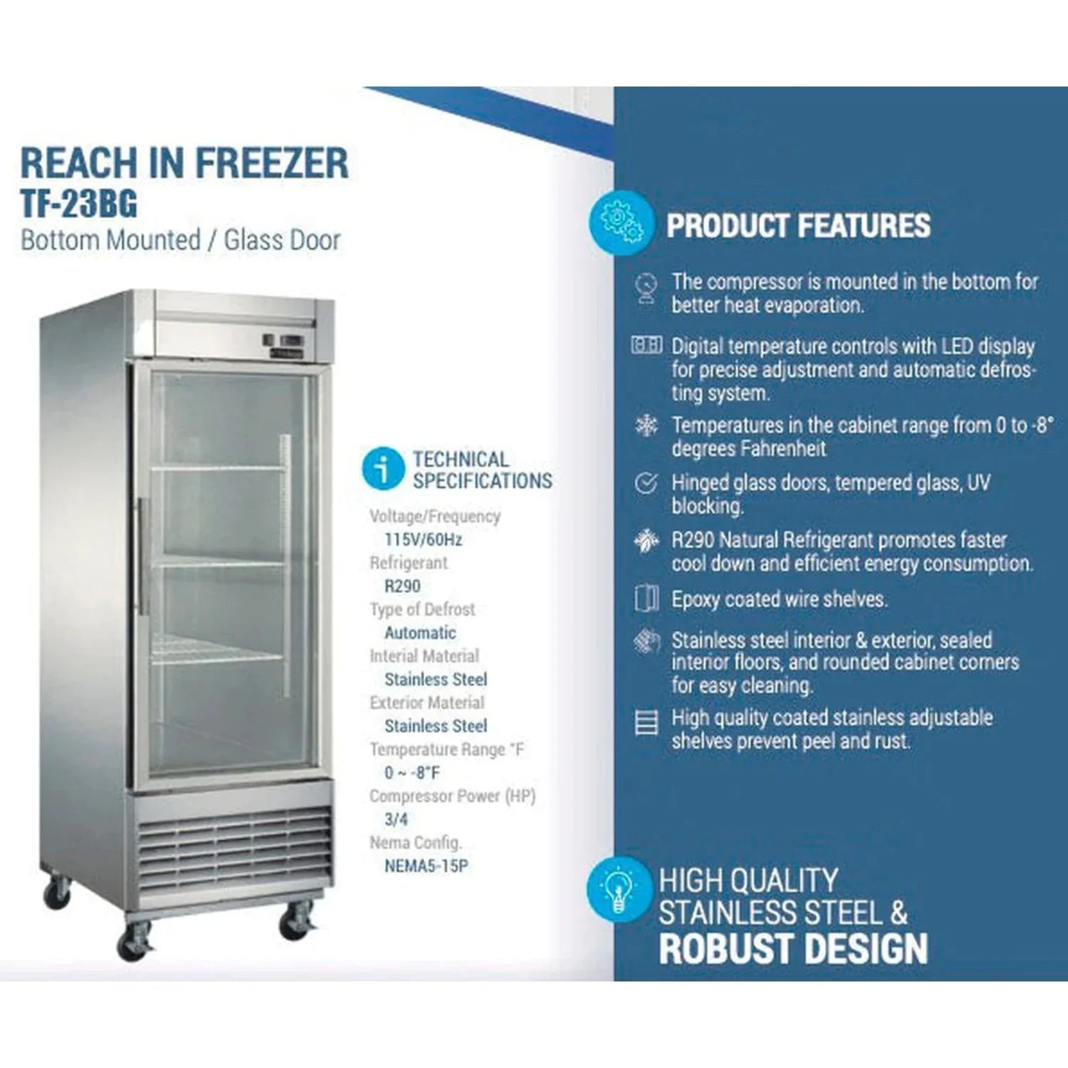 27" 1 Door Glass Reach-In Freezer L76344