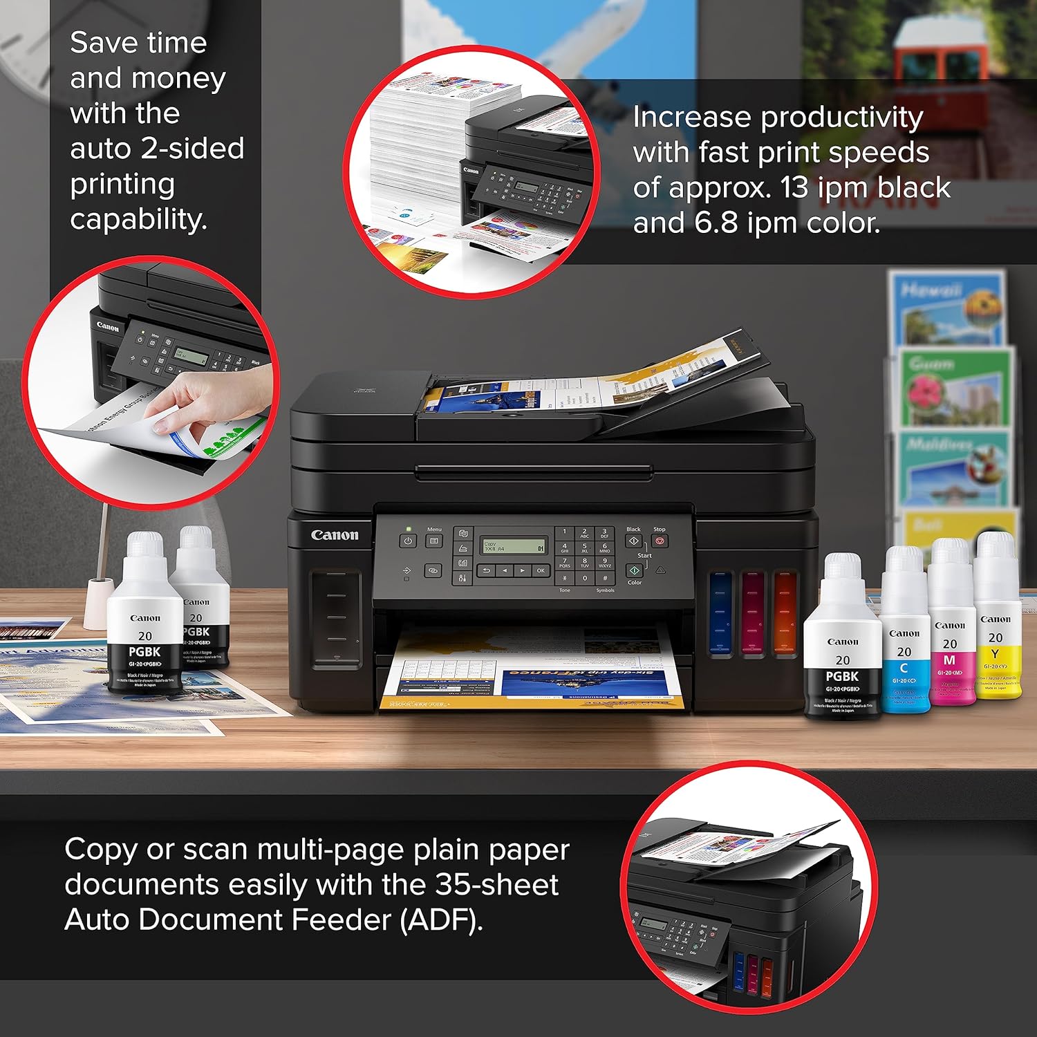 Wireless All-in-One Supertank Printer with Copier, Scanner, Fax and ADF L406