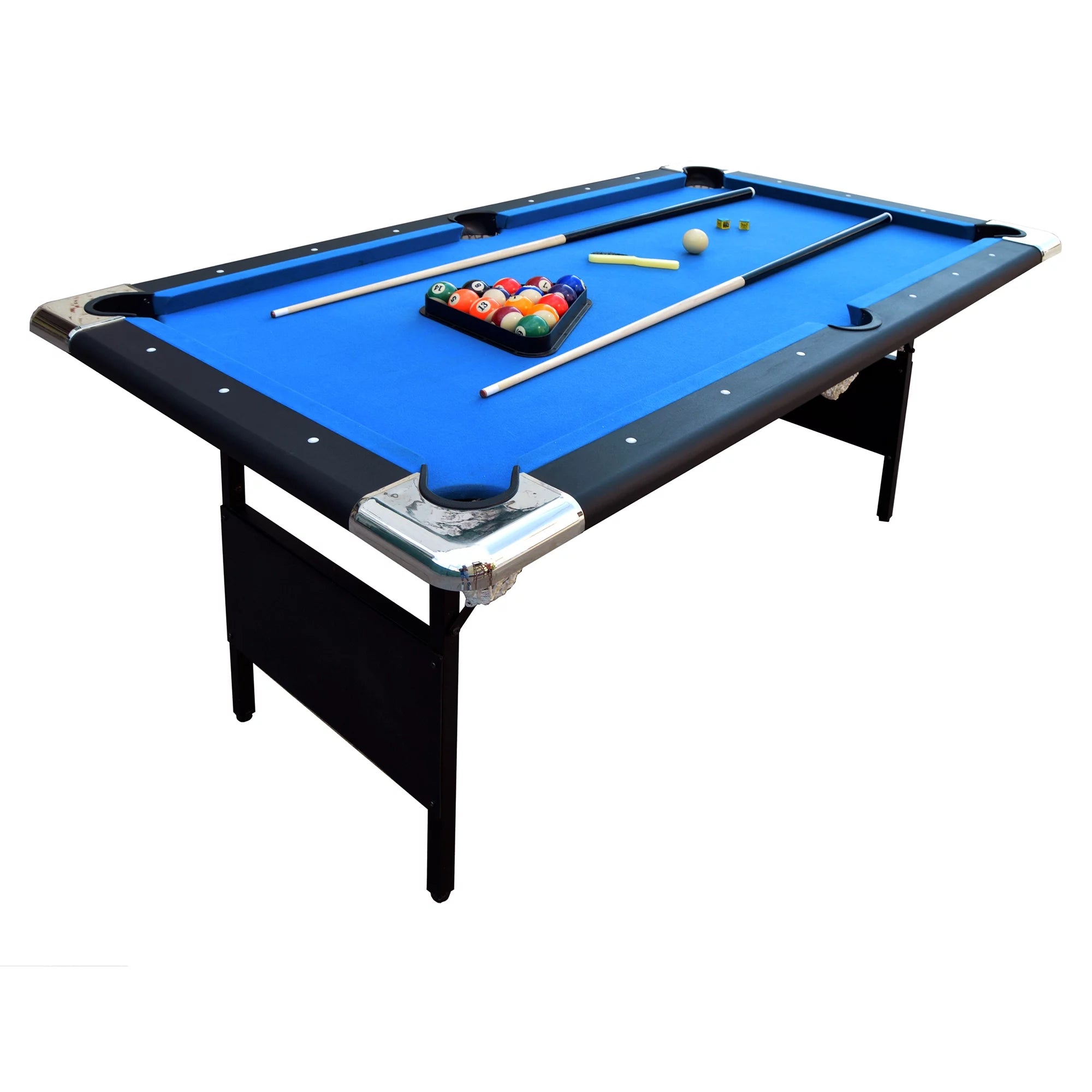 Folding 6 ft. Pool Table, Blue Felt Q593