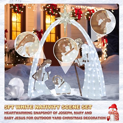 5FT Pre-Lit Nativity Scene with 150 LED Lights for Outdoor Indoor Christmas Decor B6024