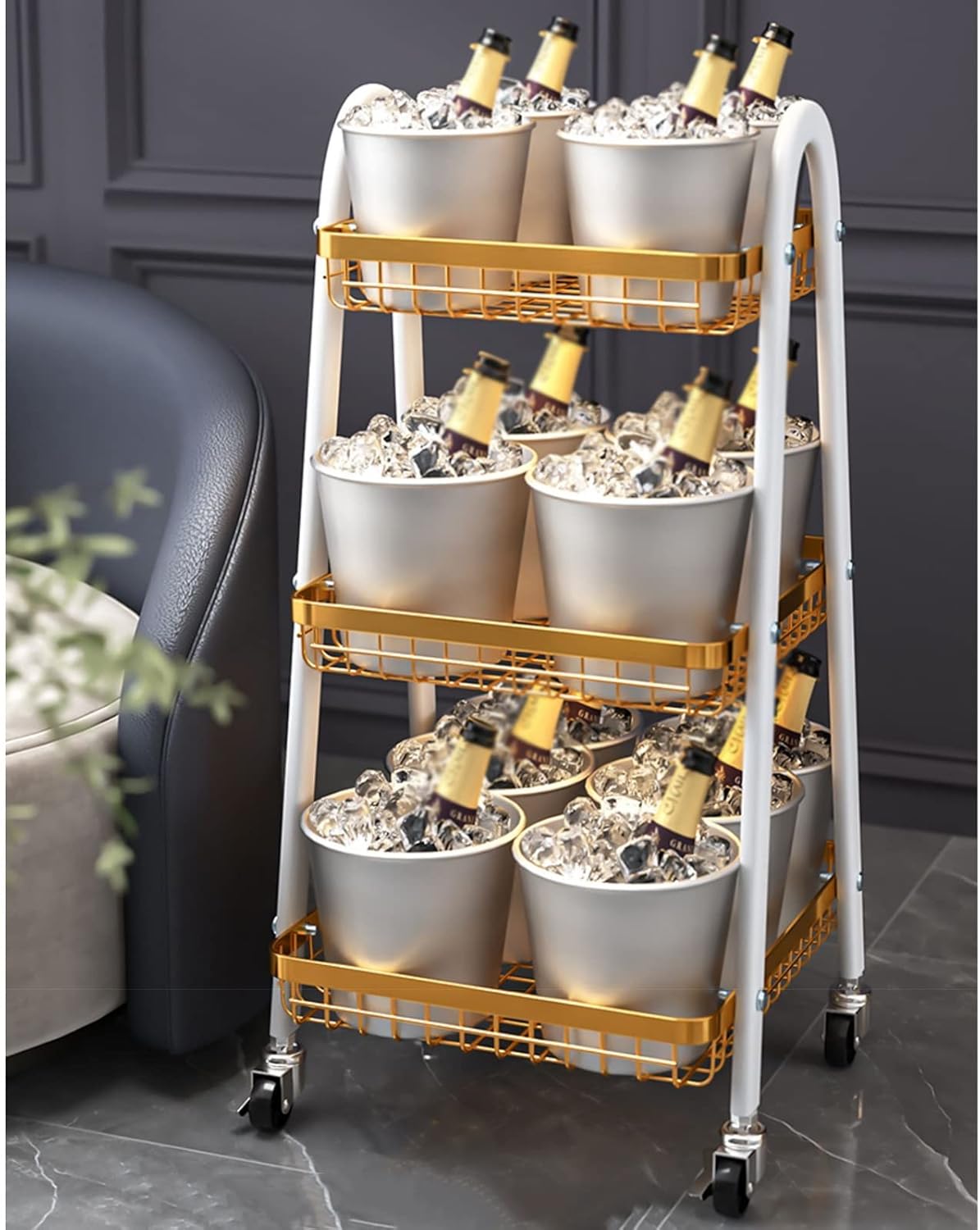 Kitchen Storage Rack with Vegetable Basket, Multi-Layer Trolley L2676