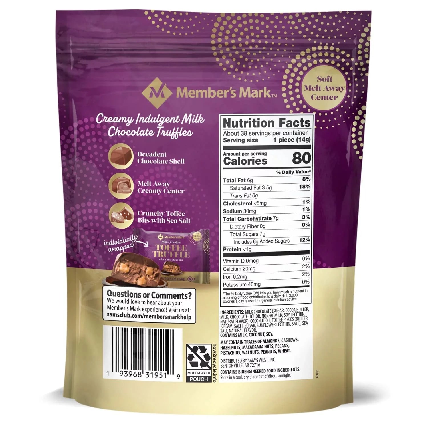 Milk Chocolate Toffee Truffle with Sea Salt, 19 oz. G608138