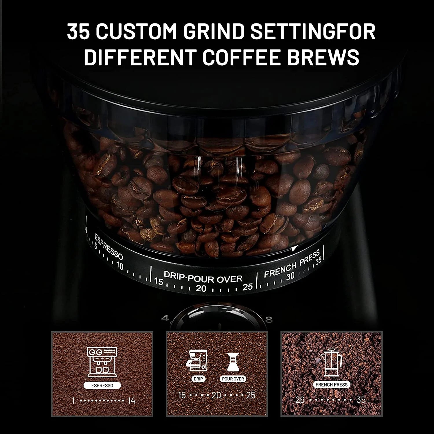 Conical Burr Coffee Grinder, Adjustable Mill for 2-12 Cups Z928