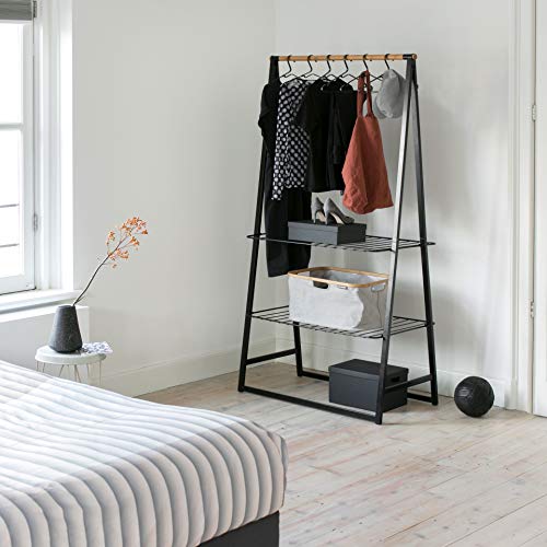 Clothes Rack, Compact Free Standing Clothing Rail, Sturdy Steel Frame & Bamboo Rod, Black I76562