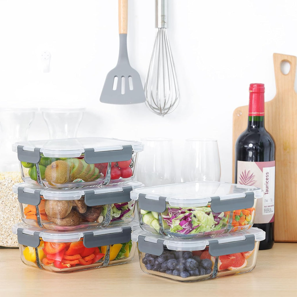 Glass Meal Prep Containers 5-Pack with Lids, 35oz, Bento Box for Freezer & Ovens A853