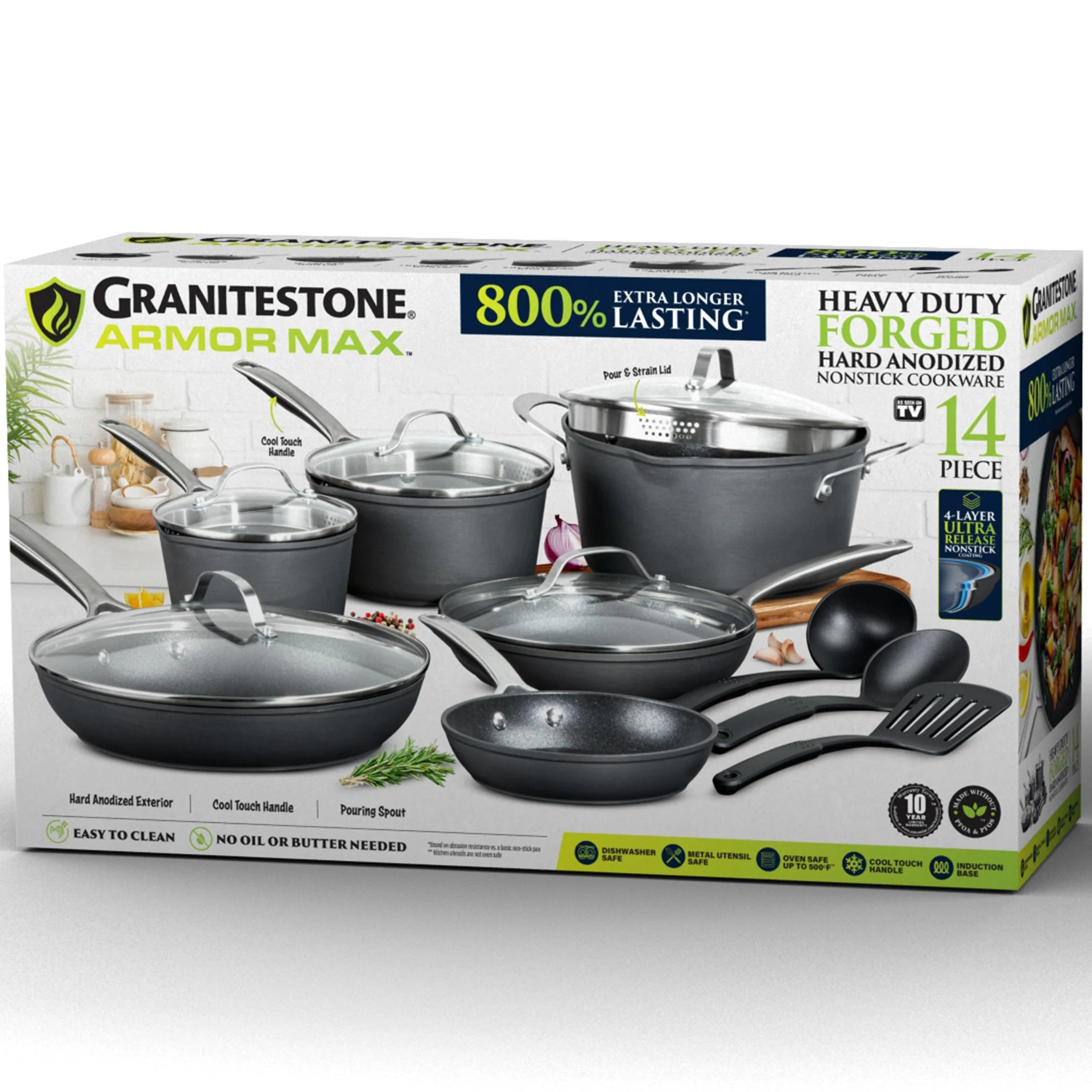 Hard Anodized Cookware Set 14pc Pots and Pans D4233