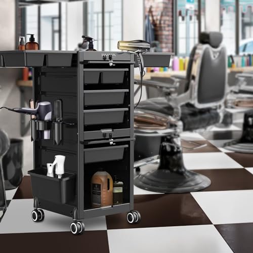 Lockable Beauty Salon Cart with 6 Drawers and Tool Holders, Rolling, Pink W9639