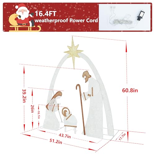 5FT Pre-Lit Nativity Scene with 150 LED Lights for Outdoor Indoor Christmas Decor B6024