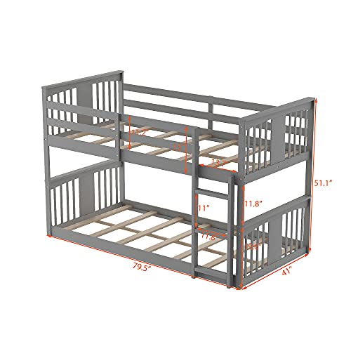 Twin Over Twin Low Bunk Bed with Ladder for Toddlers Kids - White D828