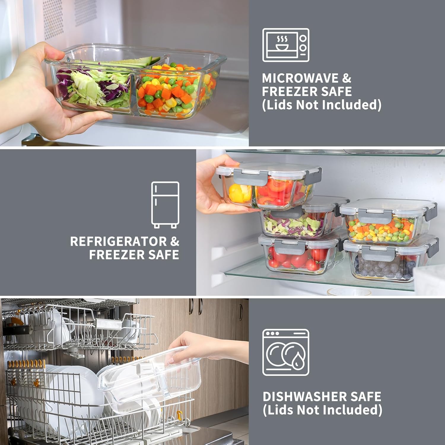 Glass Meal Prep Containers 5-Pack with Lids, 35oz, Bento Box for Freezer & Ovens A853