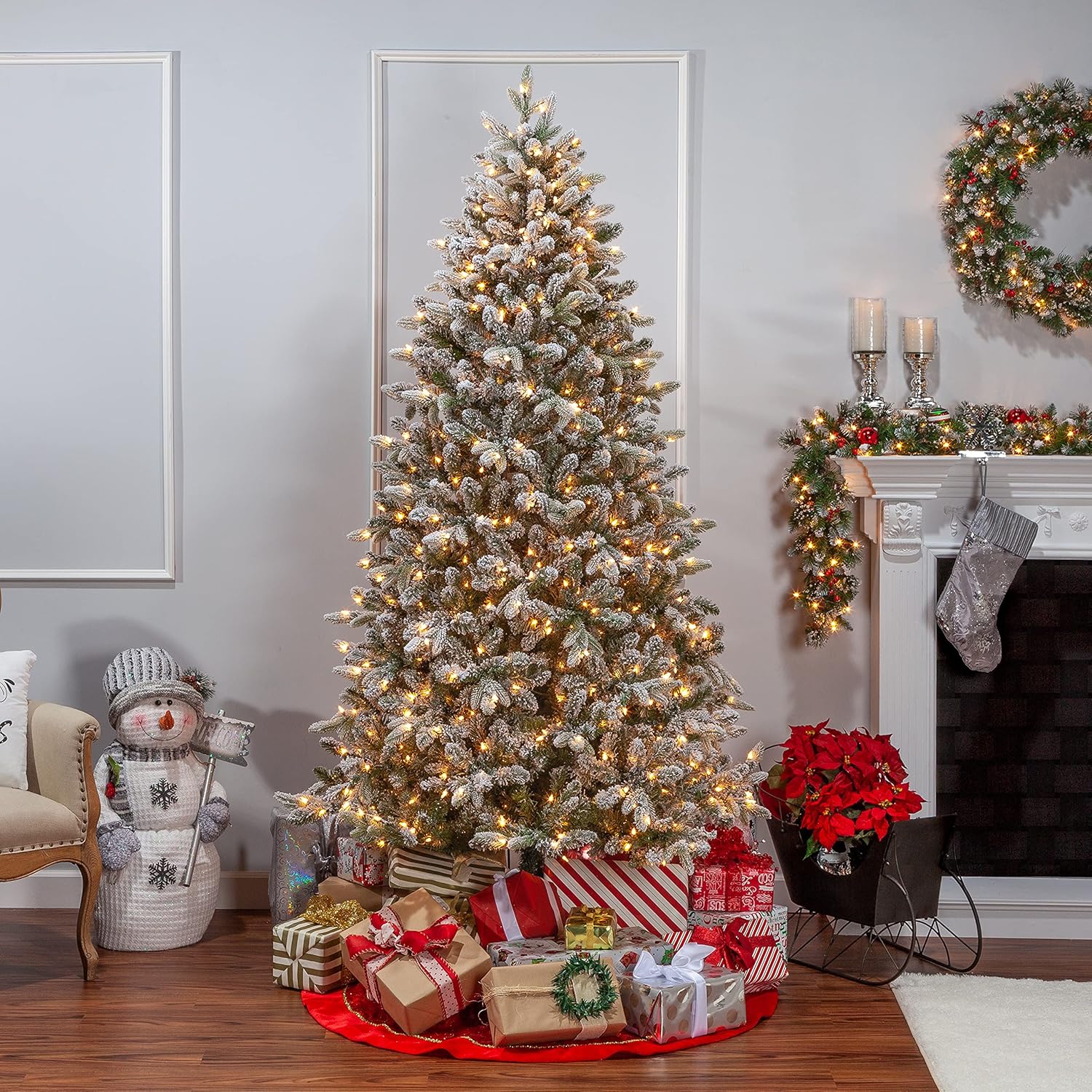 7.5-Foot Flocked Swiss Mountain Fir with 800 Clear Lights X5180