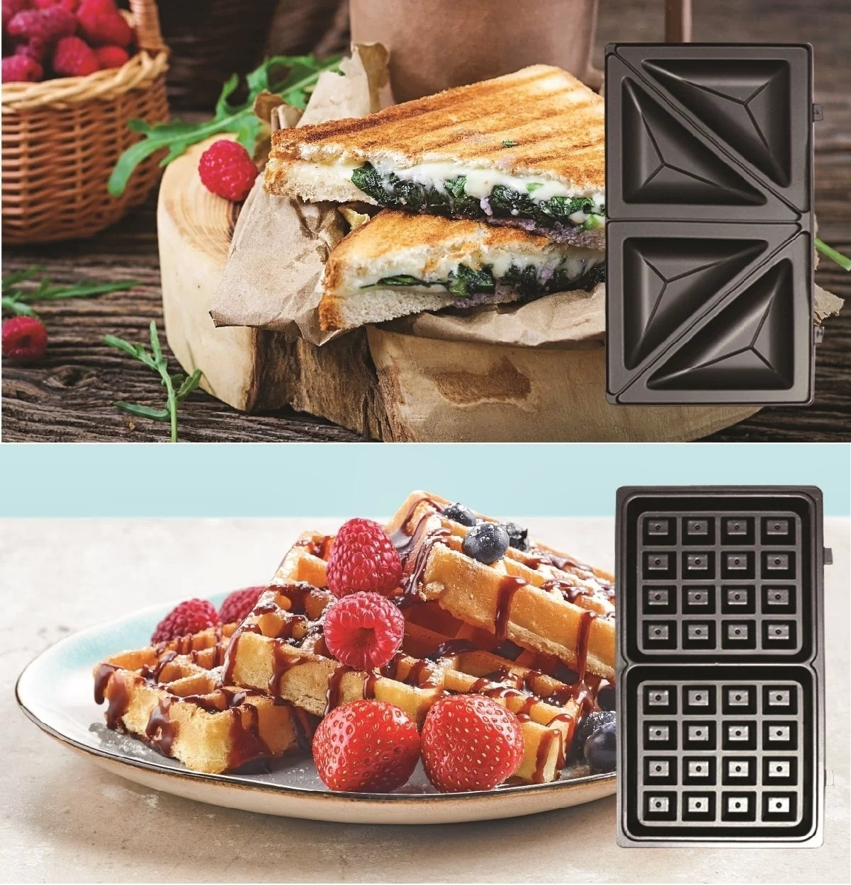 4-in-1 Waffle Maker, Indoor Grill, Sandwich Maker, Panini Press, Electric Griddle, Removable Non-Stick Plates H92613
