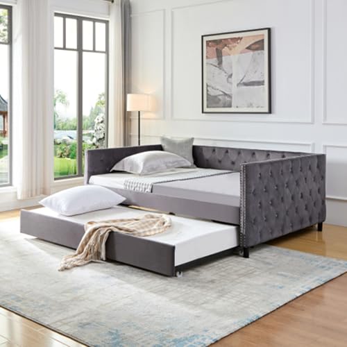 Convertible Sofa Bed 2-in-1 Velvet Sleeper, Beige U552