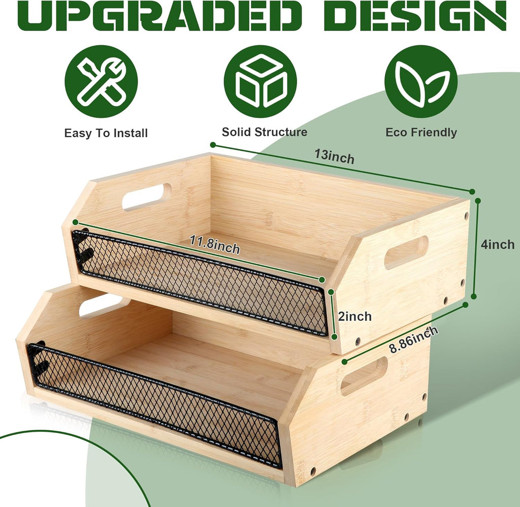 Stackable Bamboo Storage Basket for Potato and Onion, 2 Pack U642825