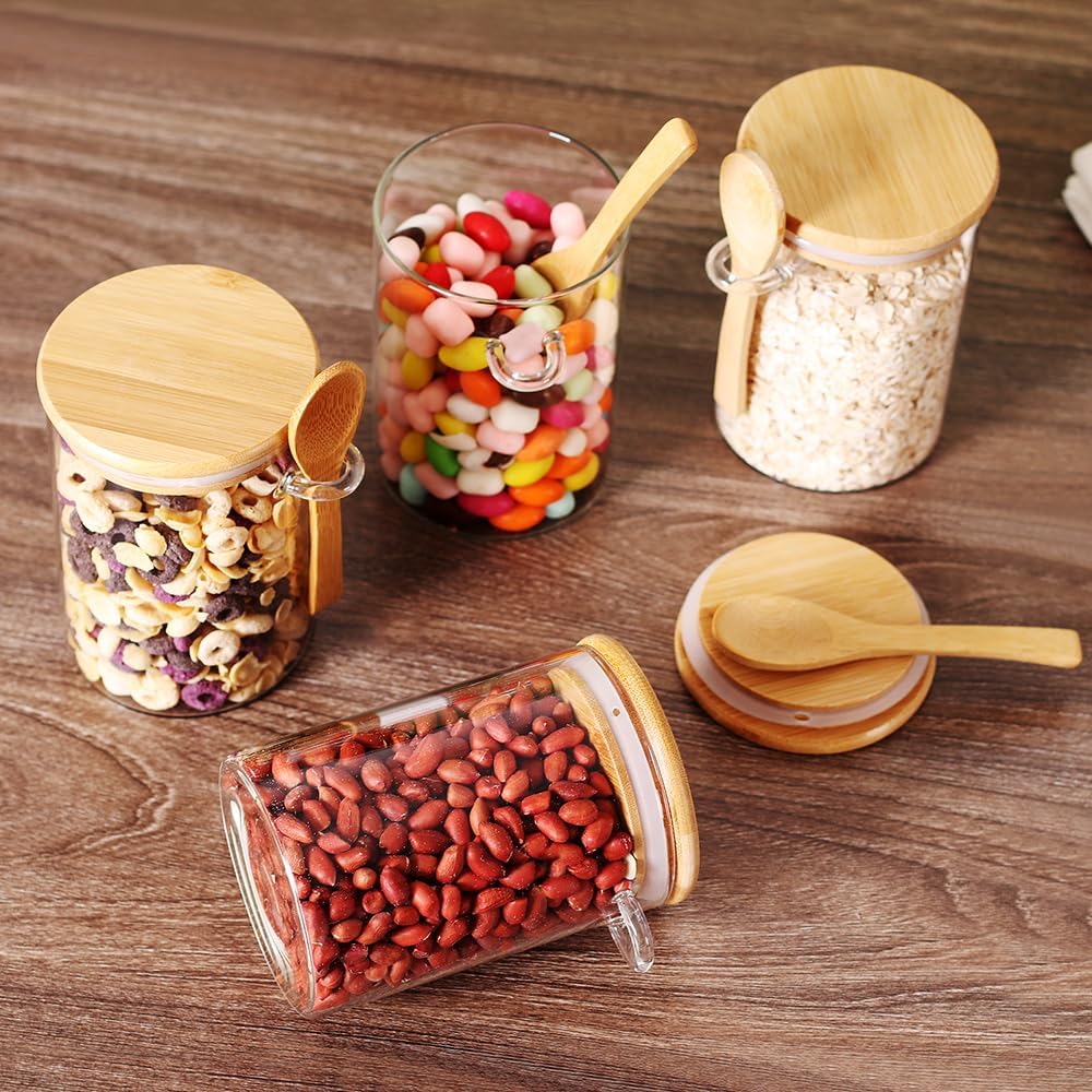 Glass Containers with Bamboo Lids and Wooden Spoons, 17 OZ Overnight Oat Jars (6 Pack) O92322