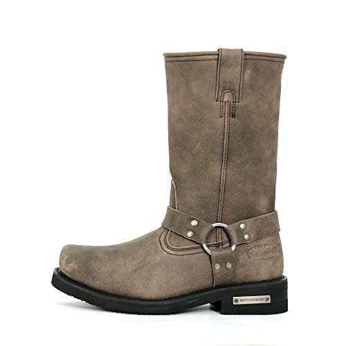Men's Stone Wash Brown 11-inch Tall Harness Leather Boots B8500