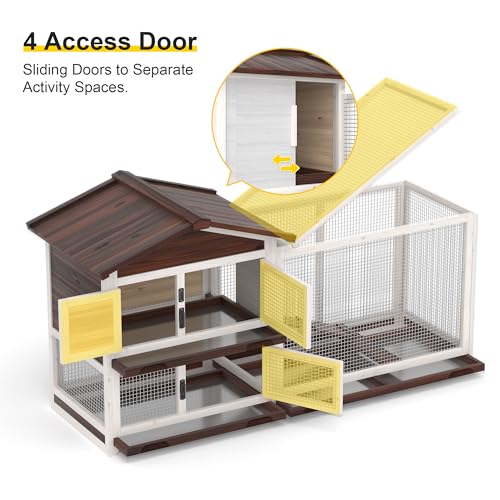 2 Story Wooden Rabbit Hutch with Removable Trays and Large Run Cage K35139