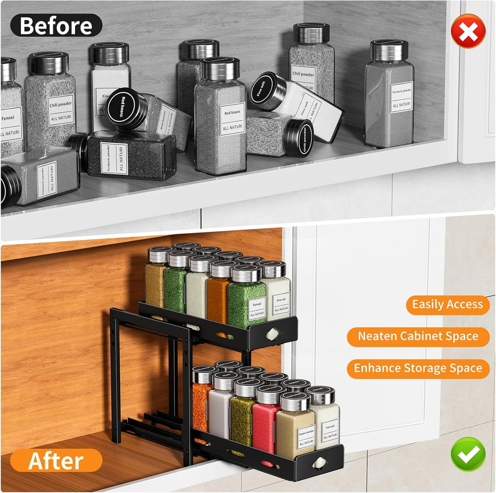 Spice Rack Organizer for Cabinet, 2-Tier Slide Out, Black X819264