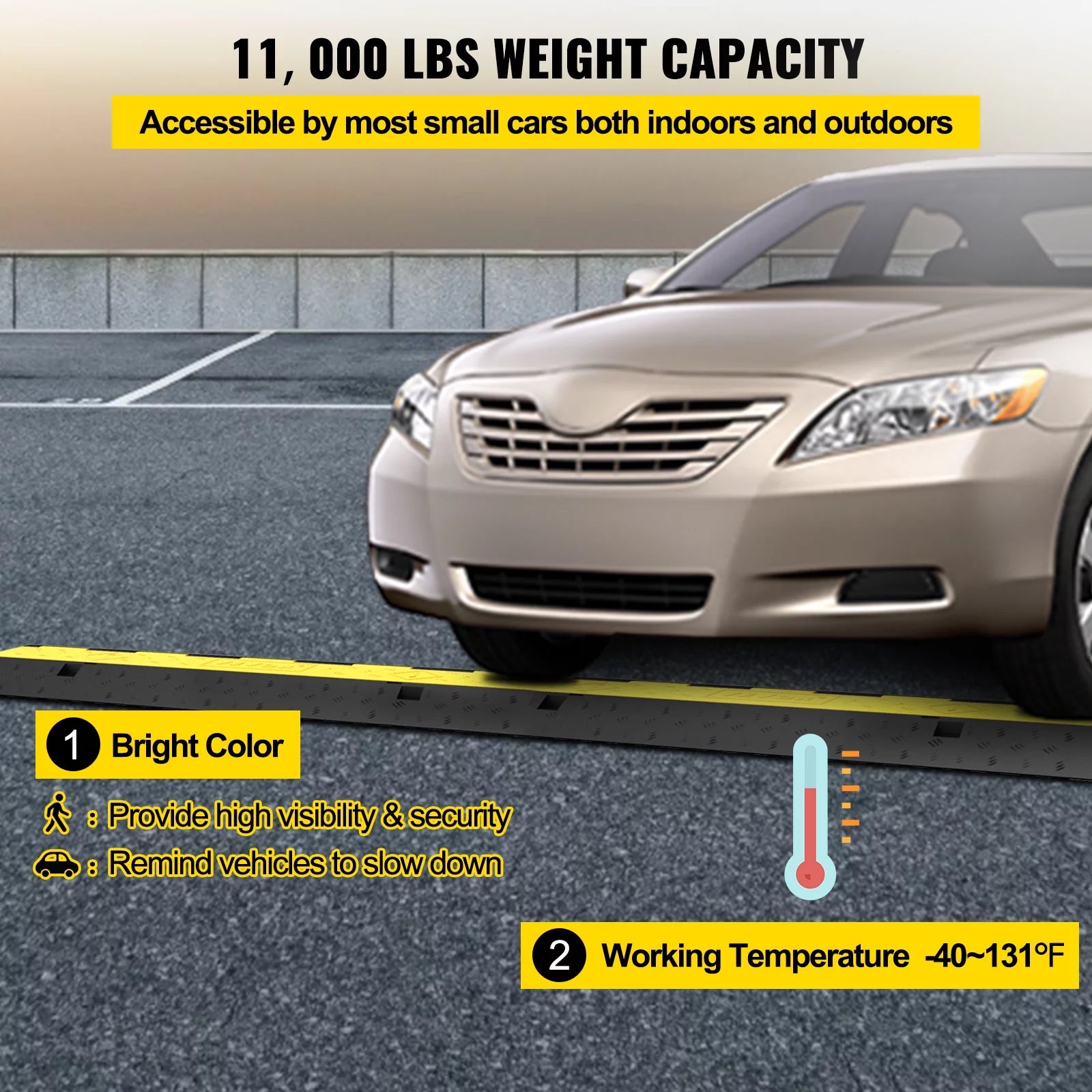 Cable Protector Ramp, 4 Pack 2 Channel, Rubber Speed Bump, 11000 LBS Load Capacity Q949312