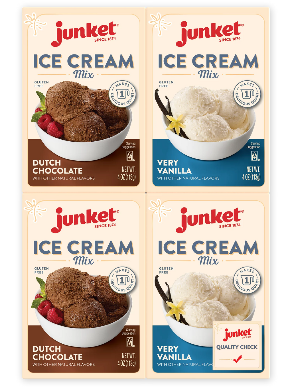 Junket Ice Cream Mix Bundle - 2 Vanilla, 2 Chocolate (4 Total)