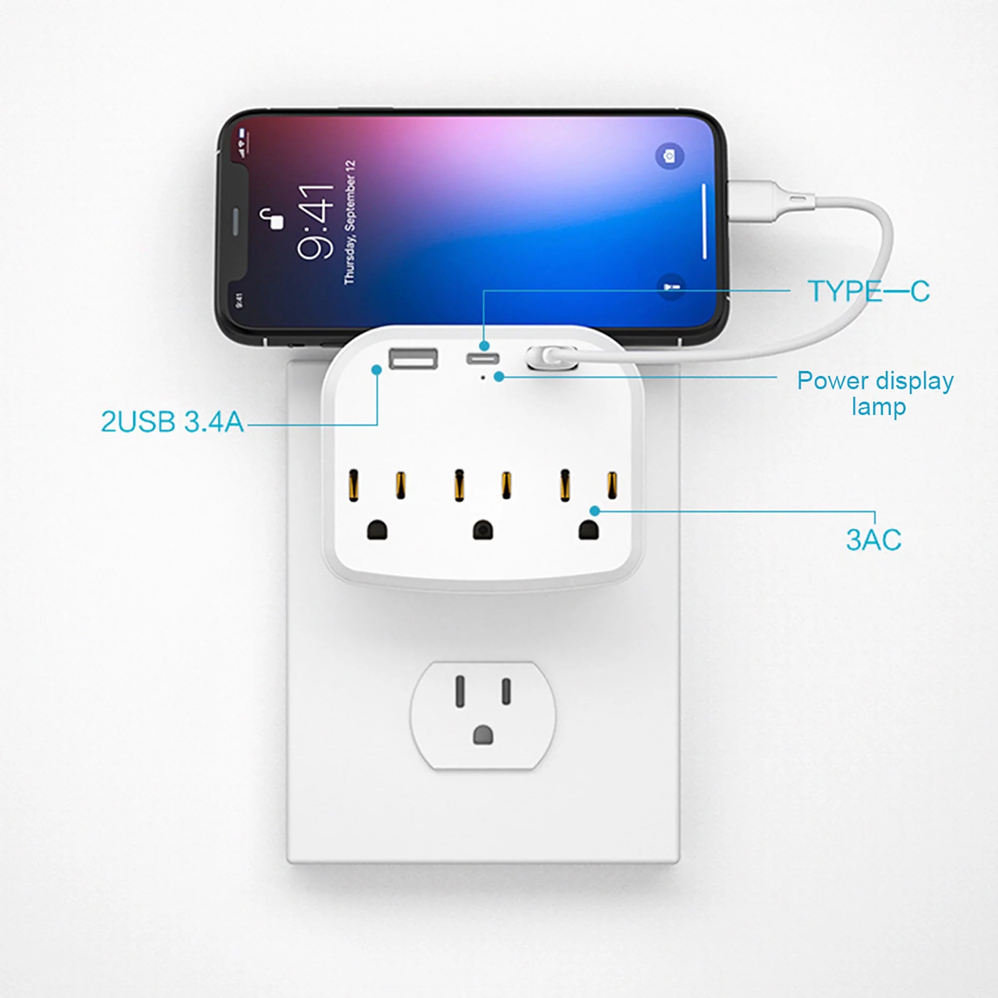 European Travel Plug Adapter with 3 US Outlets and 2 USB Ports U584360