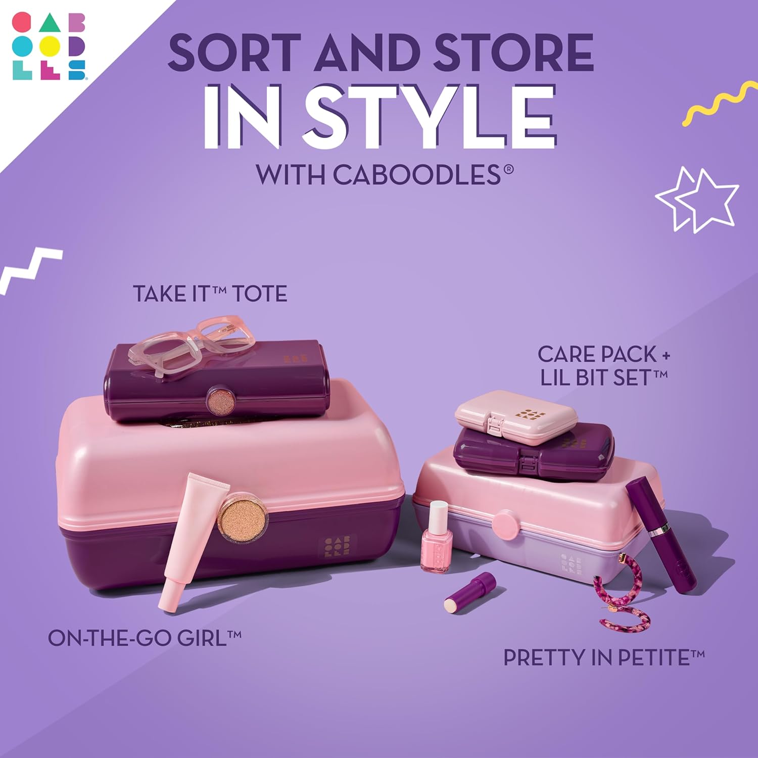 Pretty in Petite Makeup Box, Two-Tone Lavender on Violet, Hard Plastic Organizer with Swivel Trays X892