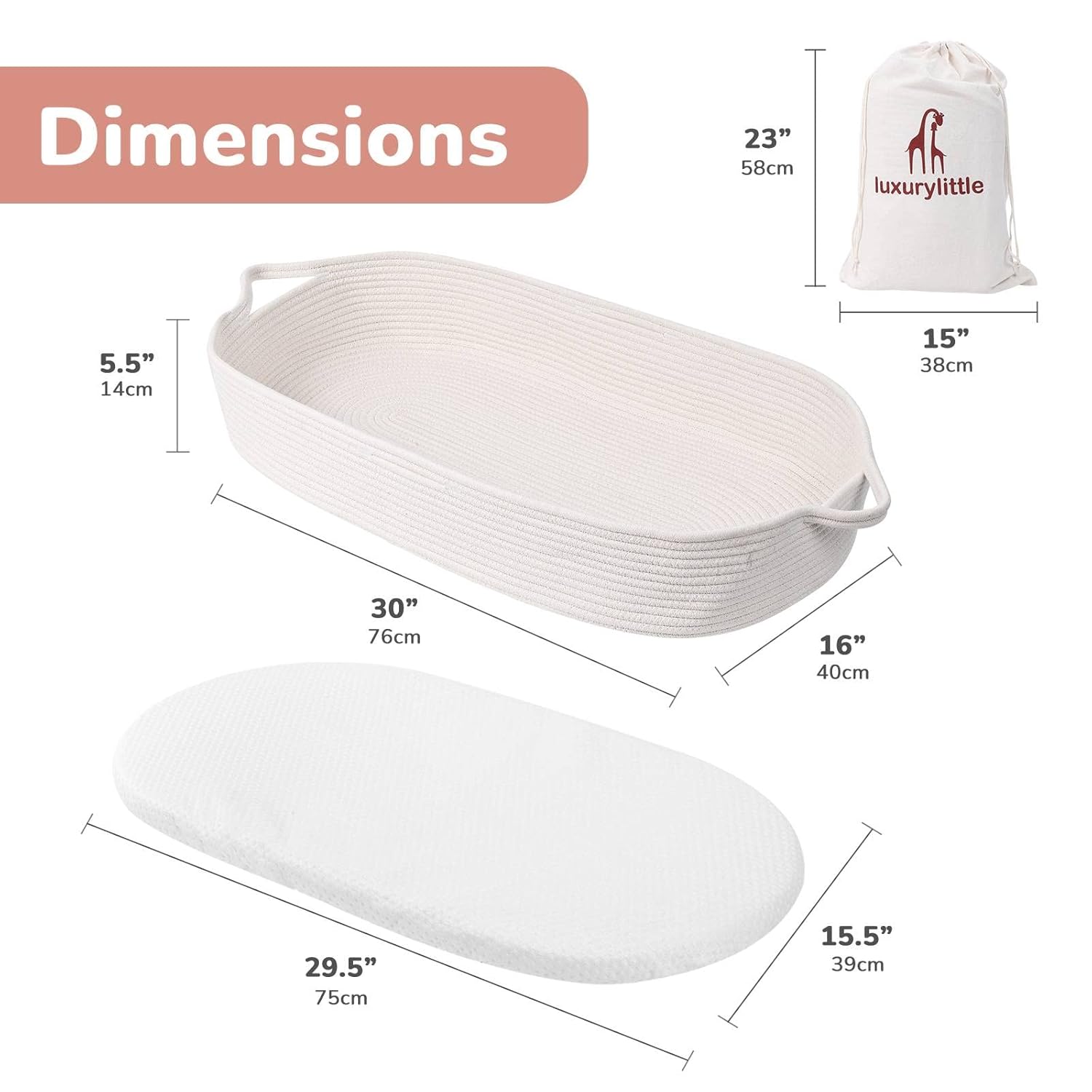 Baby Changing Moses Basket with Memory Foam Mattress and Waterproof Covers K10082
