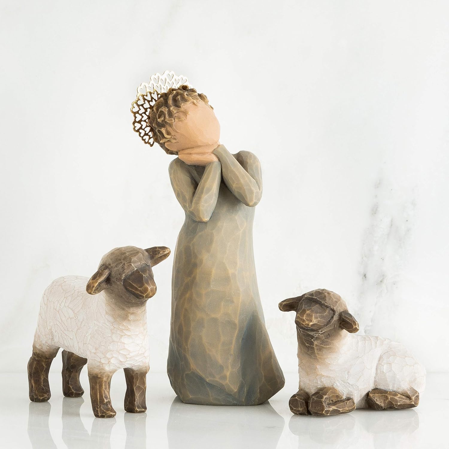 Little Shepherdess sculpted hand-painted nativity figures, 3-piece set I439