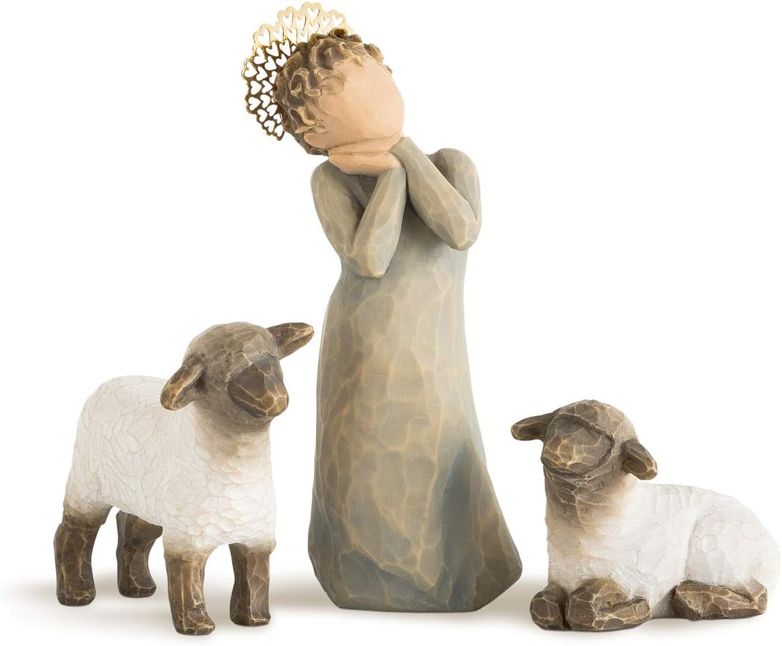 Willow Tree Little Shepherdess, sculpted hand-painted nativity figures, 3-piece set