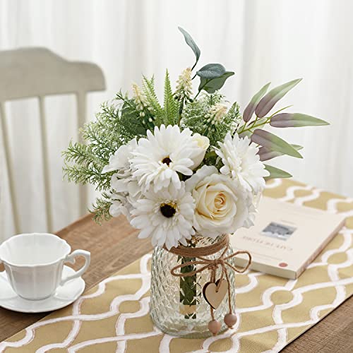 Artificial Flowers with Vase, Faux Silk Arrangement for Table Decor B871319