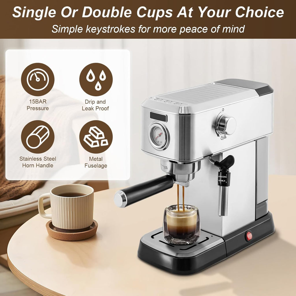 Espresso Machine 15 Bar with Milk Frother Steamer V968