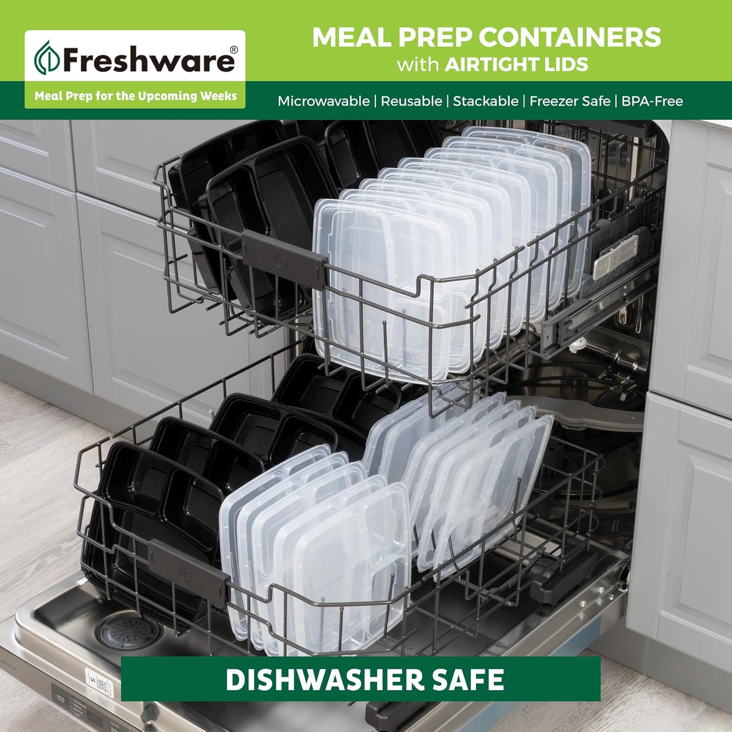 Meal Prep Containers 3 Compartment with Lids, BPA Free, Stackable P534166