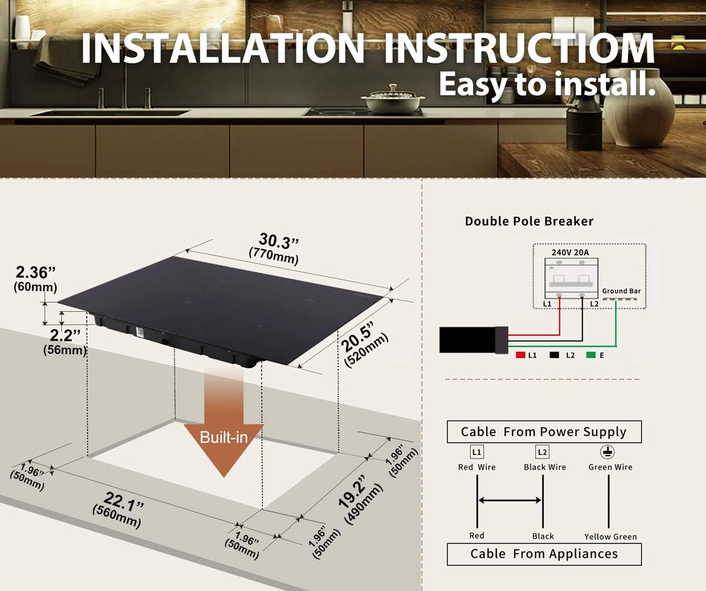 4 Burner Induction Cooktop, 7000W, No Plug L57915