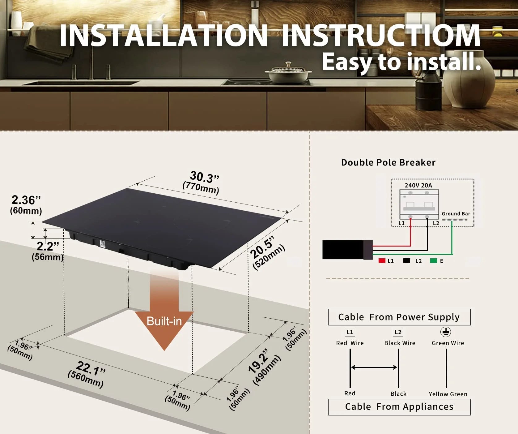 4 Burner Induction Cooktop, 7000W, No Plug L57915
